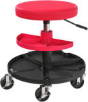 HomCom Scaun de Atelier cu Roți de 6 cm, Capacitate până la 135 kg, Înălțime Reglabilă 40-51 cm, cu Tăvi pentru Scule, Roșu | Aosom Romania (C20-087V00RD)
