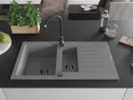 Mexen Matias konyhai mosogató gránit 1, 5 medence+ csepptálca+ pop up szifon 900 x 505 mm, szürke , szifon fekete - 6502901505-71-B 1, 5 medencés (5905315012623)