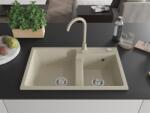Mexen Tomas konyhai mosogató gránit 2 medence+ pop up szifon 800 x 500 mm, beige, szifon króm - 6516802000-69 2 medencés (5905315052193)