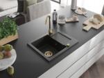 Mexen Enzo konyhai mosogató gránit 1 medence+csepegtetö+ pop up szifon 576 x 465 mm, fekete / arany, szifon arany - 6506571005-75-G 1 medencés (5905315011732)