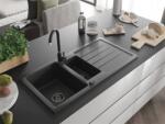 Mexen Andres konyhai mosogató gránit 1, 5 medence+csepegtetö+ pop up szifon 1000 x 500 mm fekete köhatasu, szifon fekete - 6515101510-76-B 1, 5 medencés (5905315013491)