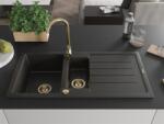 Mexen Andres konyhai mosogató gránit 1, 5 medence+csepegtetö+ pop up szifon 1000 x 500 mm fekete / arany, szifon arany - 6515101510-75-G 1, 5 medencés (5905315012296)