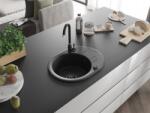 Mexen Kevin konyhai mosogató gránit 1 körmedence+csepegtetö+ pop up szifon 586 x 458 mm, fekete , szifon fekete - 6517581005-77-B Kör medencés (5905315013644)