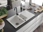 Mexen Matias konyhai mosogató gránit 1, 5 medence+csepegtetö+ pop up szifon 900 x 505 mm, fehér , szifon fekete - 6502901505-20-B 1, 5 medencés (5905315012609)
