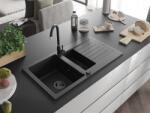 Mexen Matias konyhai mosogató gránit 1, 5 medence+csepegtetö+ pop up szifon 900 x 505 mm, fekete , szifon fekete - 6502901505-77-B 1, 5 medencés (5905315012661)