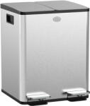 HomCom 20L-es 2 rekeszes szemetes pedállal, Szemetes 2 csendes fedéllel, 45, 8x36x51, 6 cm, Ezüst