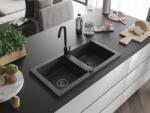 Mexen Mario konyhai mosogató gránit 2 medence+ pop up szifon 820 x 436 mm, fekete köhatasu, szifon fekete - 6504822000-76-B 2 medencés (5905315012791)