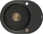 Mexen Kevin konyhai mosogató gránit 1 körmedence+csepegtetö+ pop up szifon 586 x 458 mm, fekete / arany, szifon arany - 6517581005-75-G Kör medencés (5905315012432)