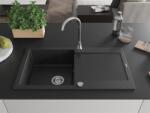 Mexen Leo konyhai mosogató gránit 1 medence+csepegtetö+ pop up szifon 90 x 50 cm, fekete / króm - 6501901010-73 1 medencés (5907709193710)