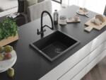 Mexen Pedro konyhai mosogató gránit 1 medence+ pop up szifon 560 x 460 mm, fekete / króm, szifon fekete - 6508561000-73-B 1 medencés (5905315013057)