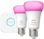 Philips 2 db Hue LED izzó készlet, 9 W (75 W), E27, RGB fény + híd