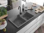 Mexen Tomas konyhai mosogató gránit 2 medence+ pop up szifon 800 x 500 mm, szürke , szifon fekete - 6516802000-71-B 2 medencés (5905315013538)