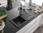 Mexen Pablo konyhai mosogató gránit 1 medence+csepegtetö+ pop up szifon 752 x 436 mm, fekete / króm, szifon fekete - 6510751010-73-B 1 medencés (5905315013125)