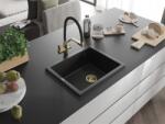 Mexen Pedro konyhai mosogató gránit 1 medence+ pop up szifon 560 x 460 mm, fekete , szifon arany - 6508561000-77-G 1 medencés (5905315011893)
