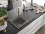 Mexen Cesar konyhai mosogató gránit 1 medence+csepegtetö+ pop up szifon 775 x 470 mm, szürke , szifon arany - 6514771010-71-G 1 medencés (5905315012203)