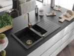 Mexen Matias konyhai mosogató gránit 1, 5 medence+csepegtetö+ pop up szifon 900 x 505 mm, fekete , szifon arany - 6502901505-77-G 1, 5 medencés (5905315011473)