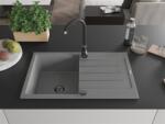 Mexen Bruno konyhai mosogató gránit 1 medence+csepegtetö+ pop up szifon 795 x 495 mm, szürke , szifon fekete - 6513791010-71-B 1 medencés (5905315013323)