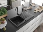 Mexen Cesar konyhai mosogató gránit 1 medence+csepegtetö+ pop up szifon 775 x 470 mm, fekete / króm, szifon fekete - 6514771010-73-B 1 medencés (5905315013408)
