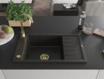 Mexen Elias konyhai mosogató gránit 1 medence+csepegtetö+ pop up szifon 795 x 480 mm, fekete / arany, szifon arany - 6511791005-75-G 1 medencés (5905315012012)