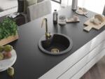 Mexen Diego konyhai mosogató gránit 1 körmedence+ pop up szifon 488 x 480 mm, fekete köhatasu, szifon arany - 6512481000-76-G Kör medencés (5905315012098)