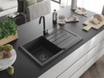 Mexen Bruno konyhai mosogató gránit 1 medence+csepegtetö+ pop up szifon 795 x 495 mm, fekete köhatasu, szifon fekete - 6513791010-76-B 1 medencés (5905315013354)
