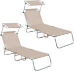 AGA 2x Șezlong de grădină reglabil cu acoperiș Bej (2x MR4254-Beige)