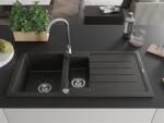 Mexen Andres konyhai mosogató gránit 1, 5 medence+csepegtetö+ pop up szifon 1000 x 500 mm, fekete / arany - 6515101510-75 1, 5 medencés (5907709194847)