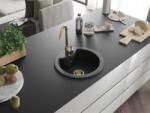 Mexen Diego konyhai mosogató gránit 1 körmedence+ pop up szifon 488 x 480 mm, fekete , szifon arany - 6512481000-77-G Kör medencés (5905315012104)