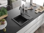Mexen Enzo konyhai mosogató gránit 1 medence+csepegtetö+ pop up szifon 576 x 465 mm, fekete , szifon fekete - 6506571005-77-B 1 medencés (5905315012944)