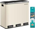 SONGMICS 3 rekeszes konyhai szemetes, 18L, pedálos, homokbézs (LTB054A02) - pepita