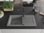 Mexen Pablo konyhai mosogató gránit 1 medence+csepegtetö+ pop up szifon 752 x 436 mm, szürke , szifon fekete - 6510751010-71-B 1 medencés (5905315013118)