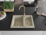 Mexen Carlos konyhai mosogató gránit 1, 5 medence+ pop up szifon 582 x 475 mm, beige, szifon arany - 6518581500-69-G 1, 5 medencés (5905315012470)