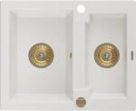 Mexen Carlos konyhai mosogató gránit 1, 5 medence+ pop up szifon 582 x 475 mm, fehér , szifon arany - 6518581500-20-G 1, 5 medencés (5905315012463)