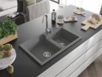 Mexen Tomas konyhai mosogató gránit 2 medence+ pop up szifon 800 x 500 mm, szürke , szifon króm - 6516802000-71 2 medencés (5905315052209)