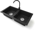 NERO Lybra - Dupla Medencés Gránit Mosogató - 82cm - Fekete