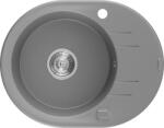 Mexen Kevin konyhai mosogató gránit 1 körmedence+csepegtetö+ pop up szifon 586 x 458 mm, szürke , szifon króm - 6517581005-71 Kör medencés (5905315052278)