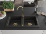 Mexen Mario konyhai mosogató gránit 2 medence+ pop up szifon 820 x 436 mm, fekete / arany, szifon arany - 6504822000-75-G 2 medencés (5905315011596)