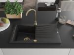 Mexen Cesar konyhai mosogató gránit 1 medence+csepegtetö+ pop up szifon 775 x 470 mm, fekete , szifon arany - 6514771010-77-G 1 medencés (5905315012241)