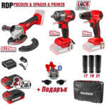Raider Pro Set scule cu acumulator R20 Raider Pro: bormasina, polizor, cheie impact 2x2Ah (030255)
