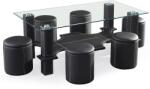 Unic Spot Set masa cafea cu 6 taburete, negru, 130x70x45 cm Masa de cafea