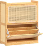 HomCom Pantofar îngust din bambus cu 2 sertare rabatabile din ratan pentru 12-14 perechi 69x29x83 cm Natural | Aosom Romania (837-736V00ND) Pantofar