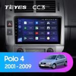 T'EYES CC3 2K autós navigáció Volkswagen Polo 4 2001-2009 4+64GB 9.5" QLED nyolcmagos 2Ghz, Android 4G Bluetooth 5.1 DSP