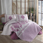 Clasy Cuvertura pat 2 persoane matlasata reversibila 240x260 cm + 2 fete perna 50x70 cm, model floral roz-ANKA (RPU-57848)