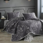 Clasy Cuvertura pat 2 persoane matlasata reversibila 240x260 cm + 2 fete perna 50x70 cm, model floral gri inchis-NALA V1 (RPU-57855)