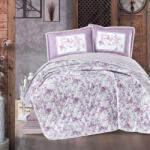 Clasy Cuvertura pat 2 persoane matlasata reversibila 240x260 cm + 2 fete perna 50x70 cm, model floral mov-MONTERA V1 (RPU-34141)