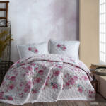 Clasy Cuvertura pat 2 persoane matlasata reversibila 240x260 cm + 2 fete perna 50x70 cm, model floral roz-DESIMA (RPU-47772)