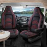 PANDA-CSC Huse Limburg negre cu cusături roșii pentru autorulote și rulote | 2 scaune față | Material textil respirabil
