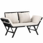  Kerti pad, polyrattan, fekete/krém, 176 x 56 x 81 cm,