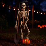 D&Design Animált Halloweeni csontváz ásóval, töklámpással, Led világítással 90 cm (DD69667)