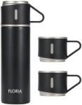 Zilan Hordozható termosz plusz 3 csésze, rozsdamentes acél belső, űrtartalom 400 ml FLORIA, fekete / ZLN 0743 (ZLN0743)
